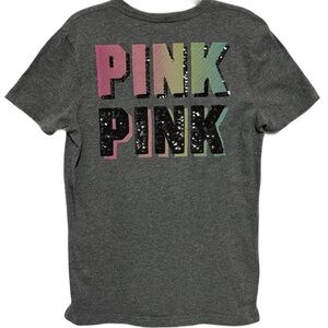Victoria's Secret Gray Pink Yellow Blue Sequin Short Sleeve Tee